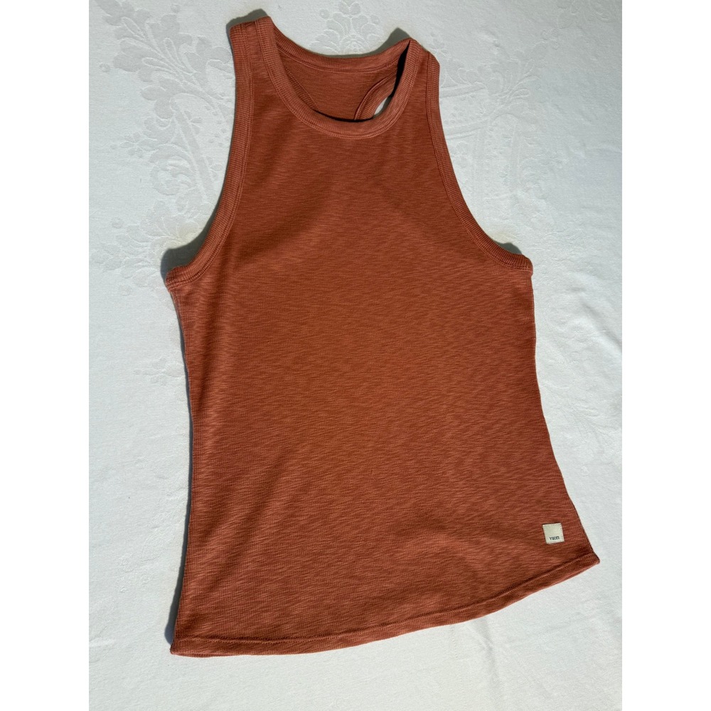 Vuori Sunrise High Neck Tank Rust Orange Slub Jersey Racerback Activewear Top